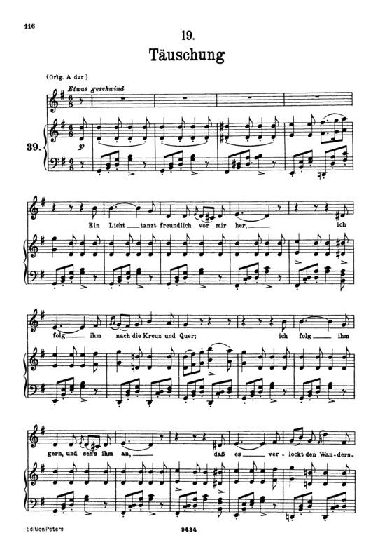 T auml uschung D.911-19 (Winterreise) (Gesang tief + Klavier) (Klavier  Gesang tief) von Franz Schubert
