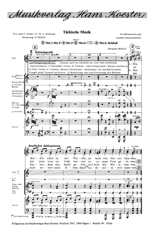 T uuml rkische Musik (Chor Instrumente + Klavier) (Gemischter Chor Klavier) von Herrmann M uuml llich