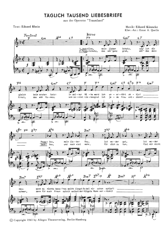T glich Tausend Liebesbriefe (Klavier + Gesang) (Klavier Gesang  Gitarre) von aus Traumland (Operette 1941)
