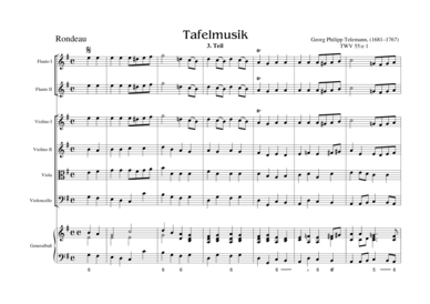 Tafelmusik-Rondeau-3. Teil TWV 55 e 1 (Gemischtes Ensemble f r 2x Querfl te Streicher + BC) (Ensemble (Gemischt)) von Georg Philipp Telemann