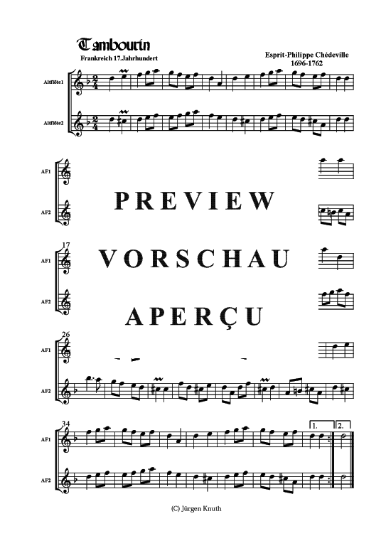 Tambourin (2x Alt-Fl ten Duett) (Duett (Fl te)) von Esprit-Philippe Ch deville 1696-1762