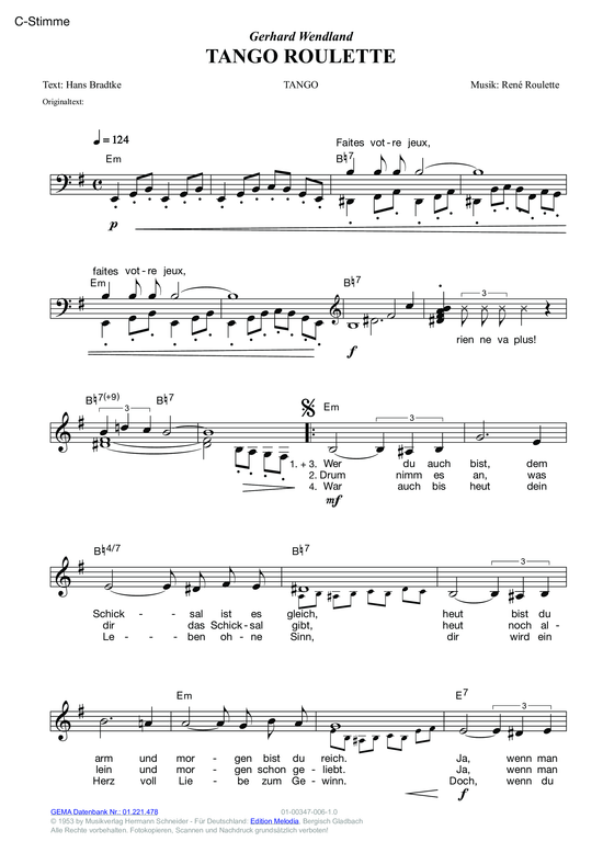 Tango Roulette (Melodie-Stimmen in C B Es) (Stimmen in C B Es) von Gerhard Wendland