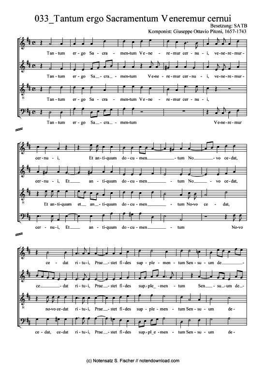 Tantum ergo Sacramentum V eneremur cernui (Gemischter Chor) (Gemischter Chor) von Giuseppe Ottavio Pitoni 1657-1743 