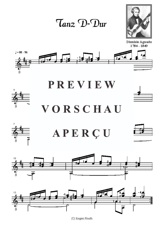 Tanz D-Dur (Gitarre Solo) (Gitarre) von Dionisio Aguado 1784-1849