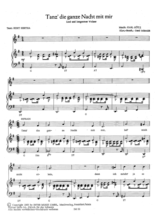 Tanz die ganze Nacht mit mir (Klavier + Gesang) (Klavier Gesang  Gitarre) von Gerhard Wendland