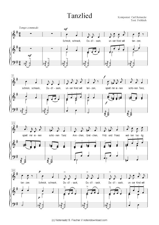Tanzlied (Klavier + Gesang) (Klavier  Gesang) von Carl Reinecke  Fr hlich