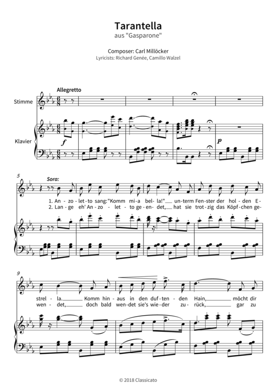 Tarantella - aus Gasparone (Gesang + Klavier) (Klavier  Gesang) von Carl Mill cker