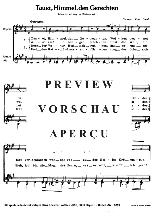 Tauet Himmel den Gerechten (Frauenchor 3-stimmig) (Frauenchor) von Adventslied aus der Steiermark (Satz Franz Biebl)