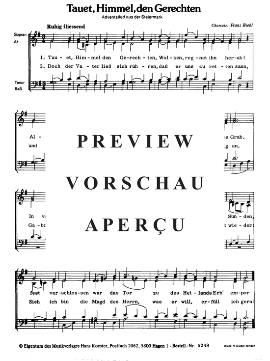 Tauet Himmel den Gerechten (Gemischer Chor) (Gemischter Chor) von Franz Biebl (Adventslied)