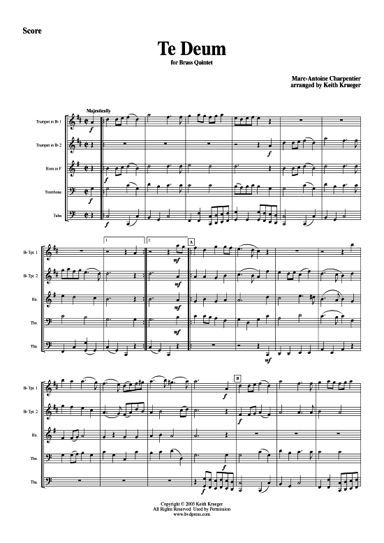Te Deum (Blechbl serquintett) (Quintett (Blech Brass)) von Marc-Antoine Charpentier (arr. Kruege)