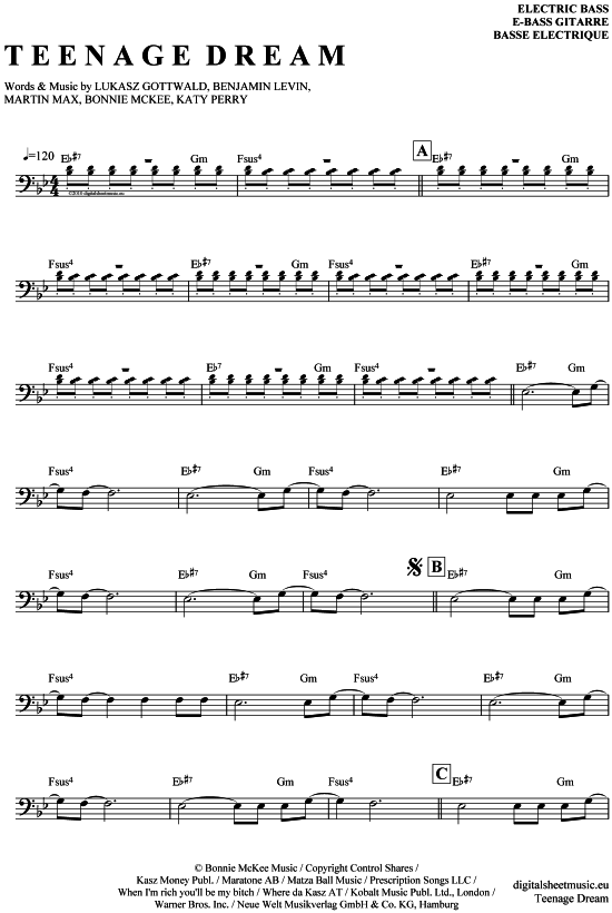 Teenage Dream (E-Bass) (E Bass) von Katy Perry