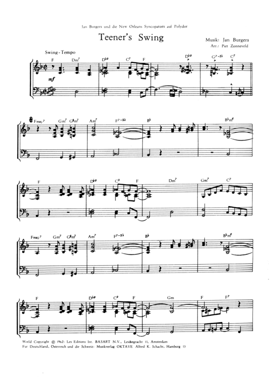 Teener acute s Swing (Klavier Solo) (Klavier Solo) von Jan Burgers amp die New Orleans Syncopators (1962)