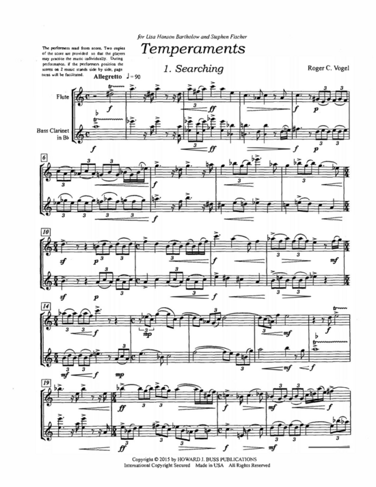 Temperaments (Fl te und Bassklarinette) (Duett (Holzbl ser)) von Roger C. Vogel