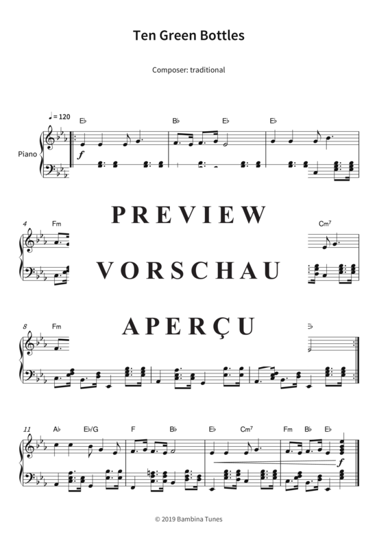Ten Green Bottles (Klavier Solo) (Klavier Solo) von traditional