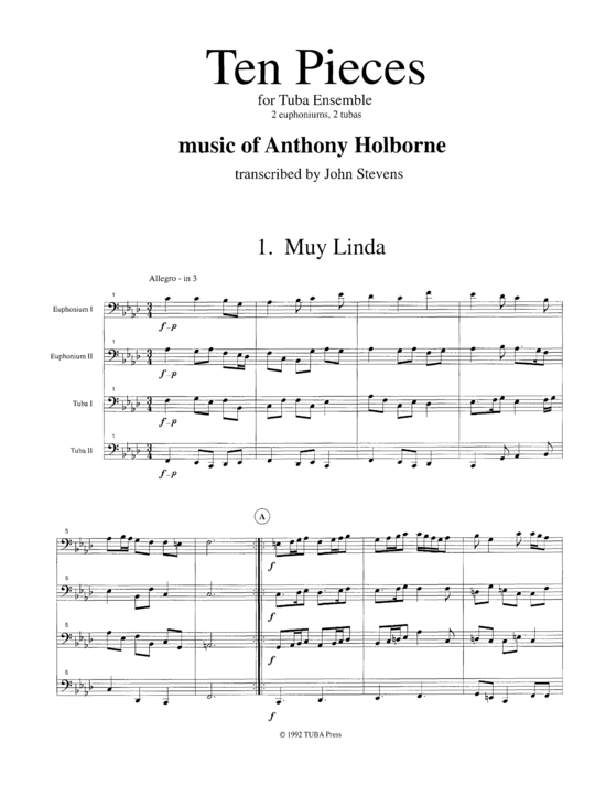 Ten Pieces (Tuba Quartett EETT) (Quartett (Tuba)) von Anthony Holborne