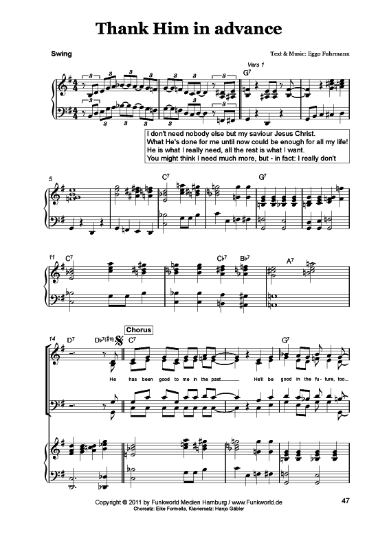 Thank him in advance (Klavier + Gesang) (Gemischter Chor Klavier) von Eggo Fuhrmann (aus Songs for Gospel Vol. 4)