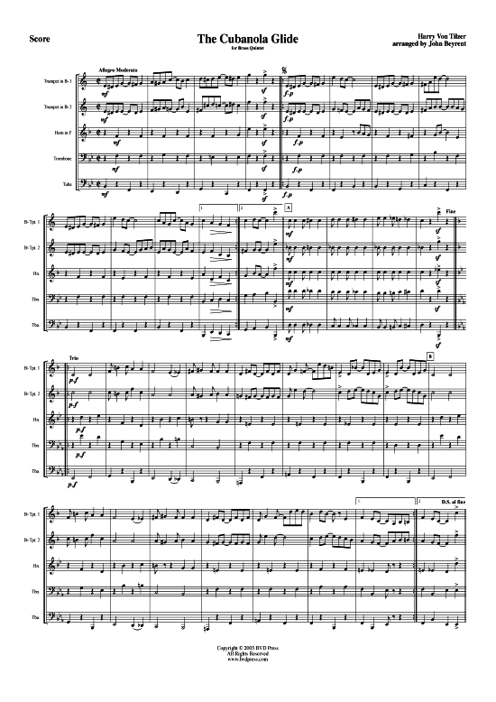 The Cubanola Glide (Blechbl serquintett) (Quintett (Blech Brass)) von Harry Von Tilzer (arr. Beyrent)