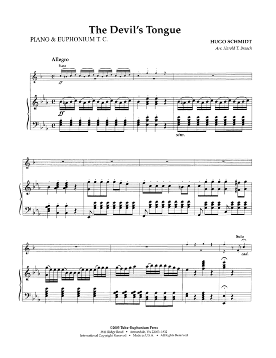 The Devil acute s Tongue (Kornett Euphonium + Klavier) (Klavier  Kornett) von Hugo Schmidt