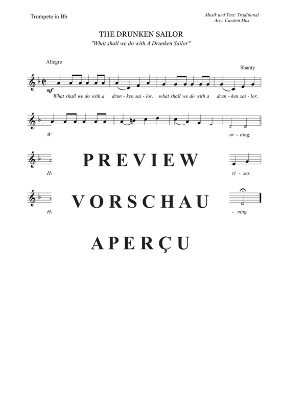 The Drunken Sailor - What Shall We Do With A Drunken Sailor (D - Moll) (Trompete in B Solo) (Trompete) von Traditional