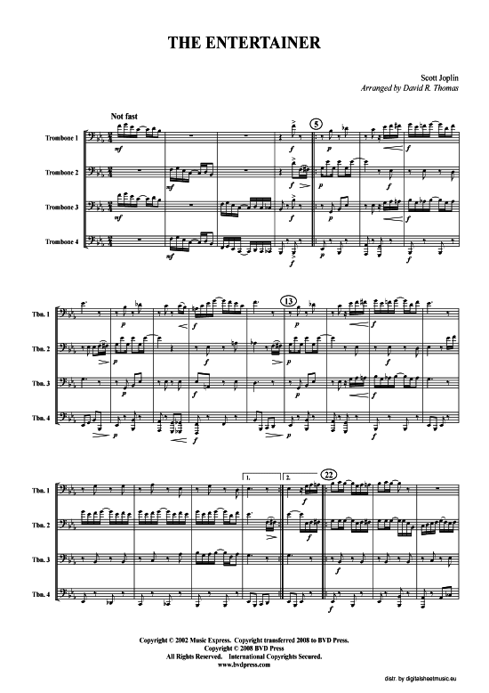 The Entertainer (Posaunen-Quartett) (Quartett (Posaune)) von Scott Joplin (arr. Gale)