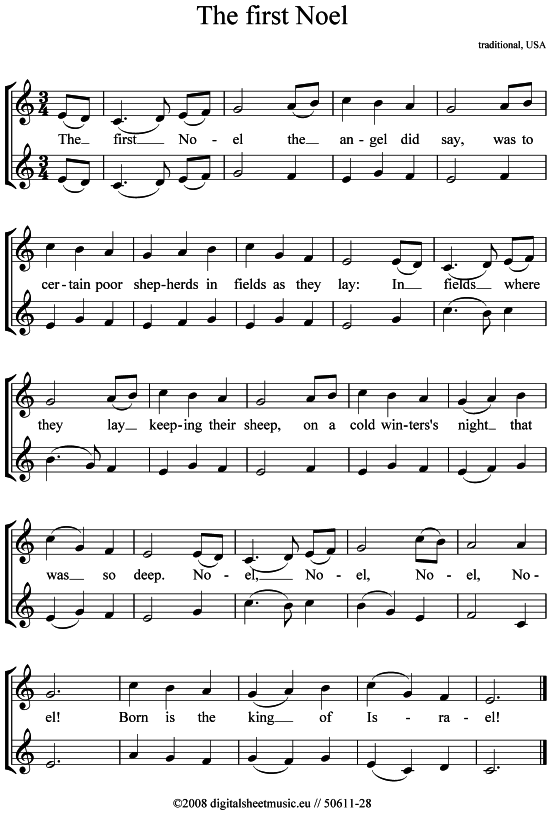 The first Noel (2x Trompete in B) (Duett (Trompete)) von Weihnachtslied (sehr einfach)