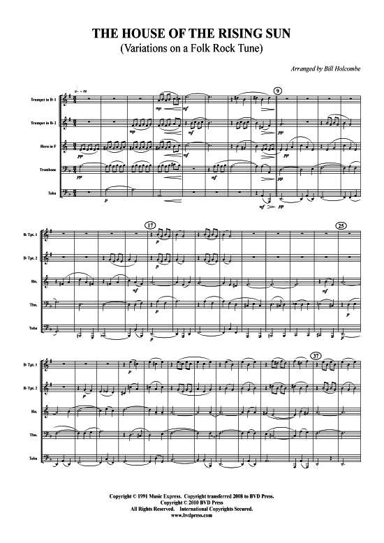 The House of the Rising Sun (Blechbl serquintett) (Quintett (Blech Brass)) von Traditional (arr. Holcombe)
