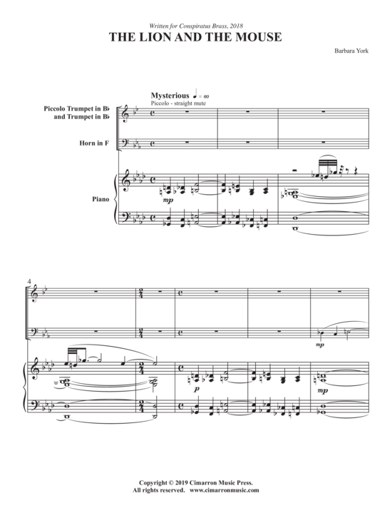 The Lion and the Mouse (Trio f uuml r Trompete in B Piccolo Trompete Horn in F + Klavier) (Trio (Klavier  2 St.)) von Barbara York