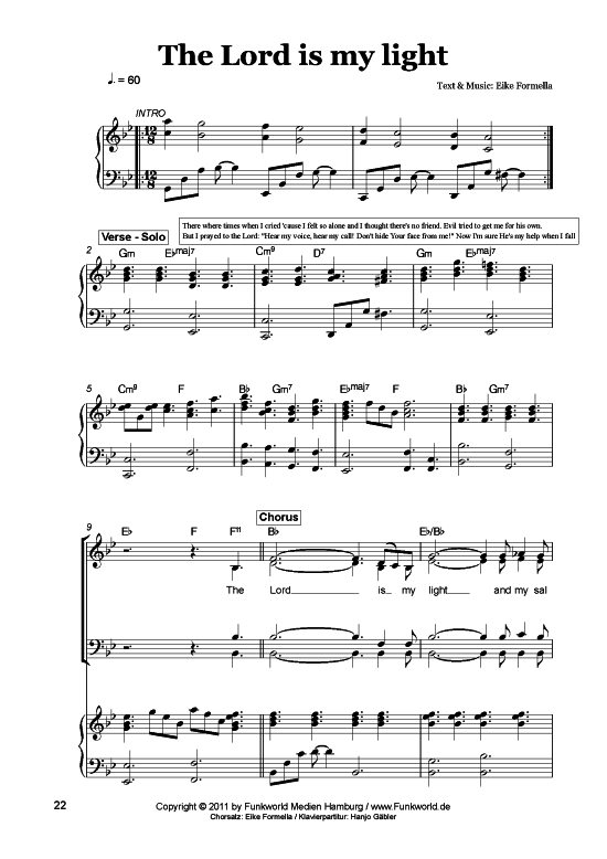 The Lord is my light (Klavier + Gesang) (Gemischter Chor Klavier) von Eike Formella (aus Songs for Gospel Vol. 4)