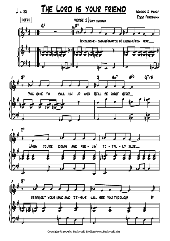 The Lord is your friend (Klavier + Gesang) (Gemischter Chor Klavier) von Eggo Fuhrmann (aus Songs for Gospel Vol. 3)