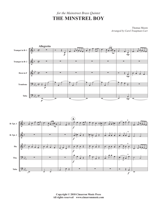 The Minstrel Boy (Blechbl auml ser Quintett) (Quintett (Blech Brass)) von Thomas Moore