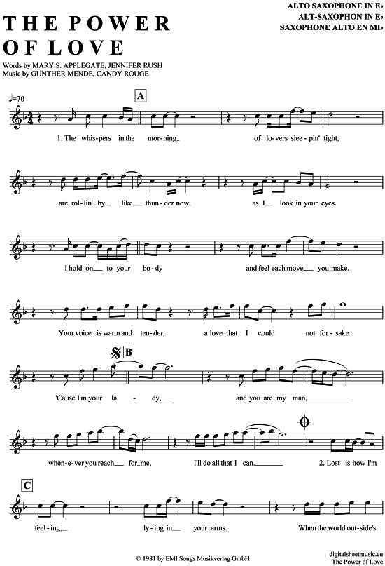 The Power of Love (Alt-Sax) (Alt Saxophon) von Jennifer Rush