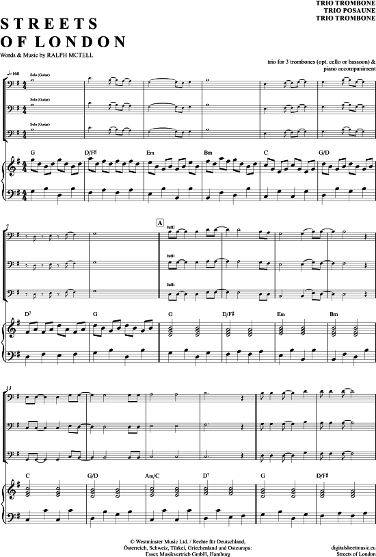 The Streets of London (Posaunen Trio + Klavier) (Trio (Posaune)) von Ralph McTell