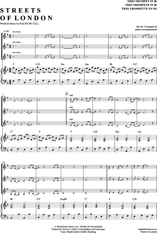The Streets of London (Trompeten Trio + Klavier) (Trio (Trompete)) von Ralph McTell
