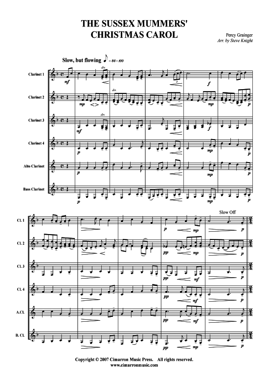 The Sussex Mummers Christmas Carol (Klarinetten-Chor) (Ensemble (Holzbl ser)) von Percy Grainger (Weihnachten)