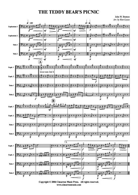 The Teddy Bear s Picnic (Tuba Quartett 2x Bariton 2xTuba) (Quartett (Tuba)) von J. Bratton
