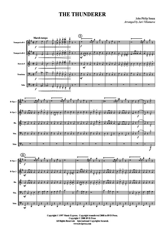 The Thunderer (Blechbl serquintett) (Quintett (Blech Brass)) von John Philip Sousa (arr. Villanueva)