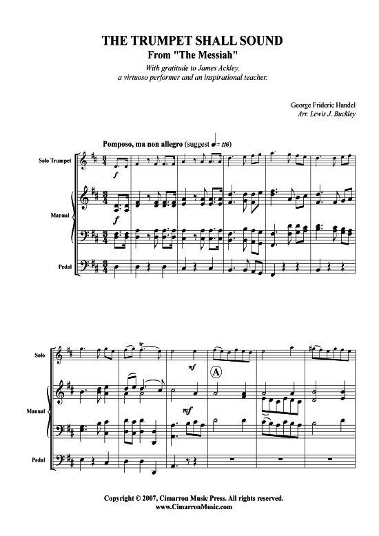 The Trumpet Shall Sound (Trompete + Orgel) (Orgel  Trompete) von G. F. H auml ndel (Stimmen in C u. D)