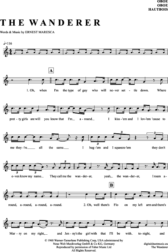 The Wanderer (Oboe) (Oboe Fagott) von Dion amp The Belmonts