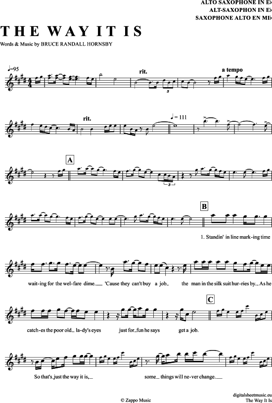 The Way It Is (Alt-Sax) (Alt Saxophon) von Bruce Hornsby