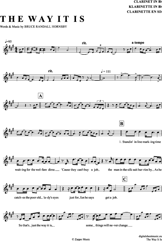 The Way It Is (Klarinette in B) (Klarinette) von Bruce Hornsby