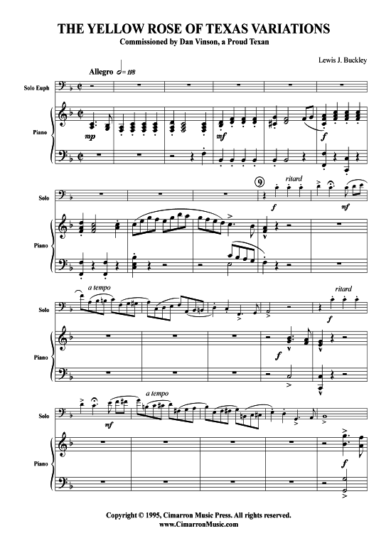 The Yellow Rose of Texas und Variationen (Bariton Pos + Klavier) (Klavier  Bariton (Posaune)) von Traditional