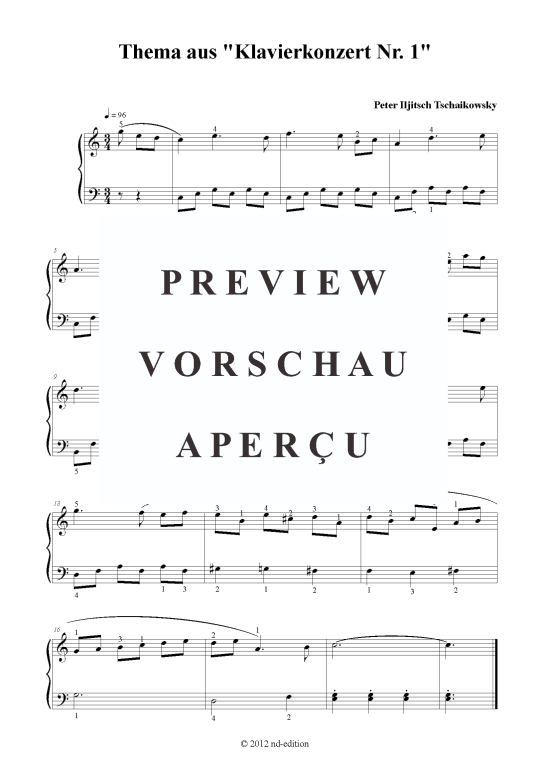 Thema aus Klavierkonzert Nr. 1 (Klavier solo einfach) (Klavier einfach) von Peter Iljitsch Tschaikowsky (bearb. aus op. 23)