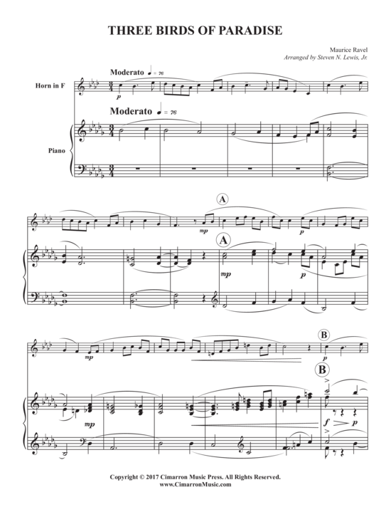 Three Birds of Paradise (Horn in F + Klavier) (Klavier  Horn) von Maurice Ravel