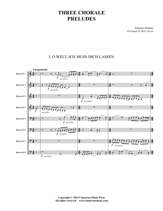 Three Chorale Preludes (Horn Ensemble) (Ensemble (Blechbl ser)) von Johannes Brahms