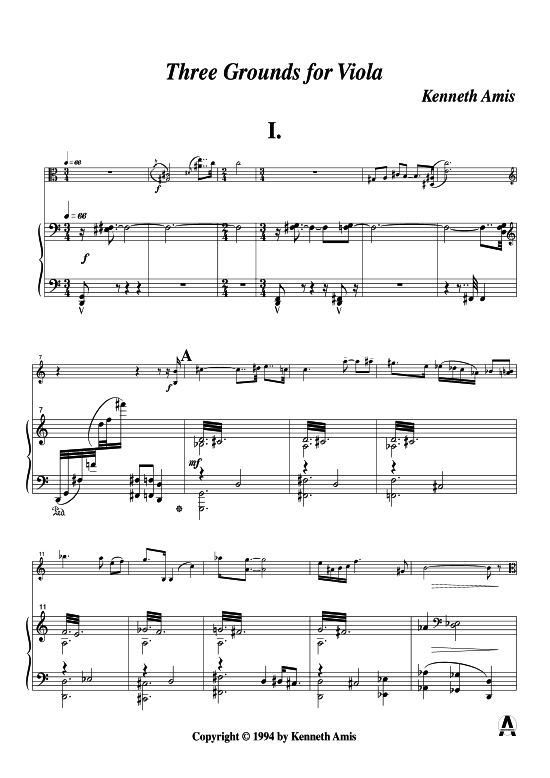 Three Grounds for Viola (Viola + Klavier) (Klavier  Viola) von Kenneth Amis