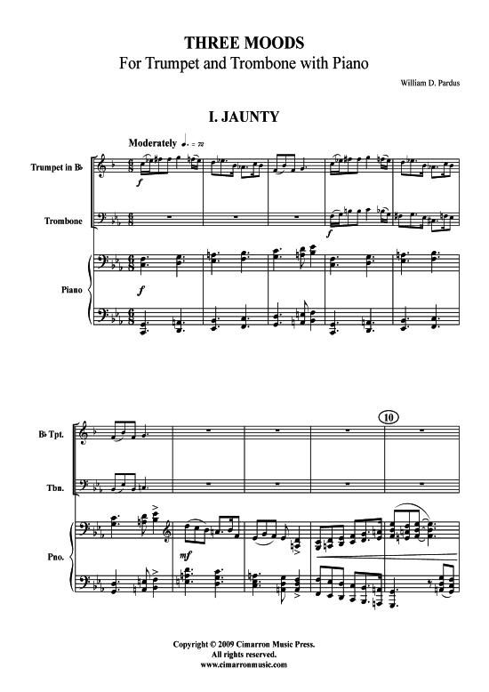 Three Moods (Trompete Posaune + Klavier) (Trio (Klavier  2 St.)) von William D. Pardus