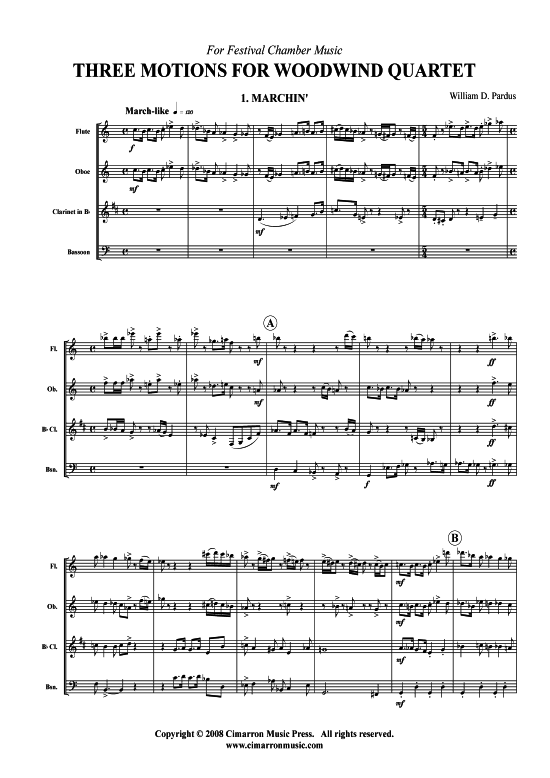 Three Motions f uuml r Holzbl auml ser-Quartett (Quartett (Holzbl ser)) von William D. Pardus