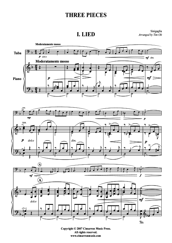 Three Pieces (Tuba + Klavier) (Klavier  Tuba) von Leone Sinigaglia
