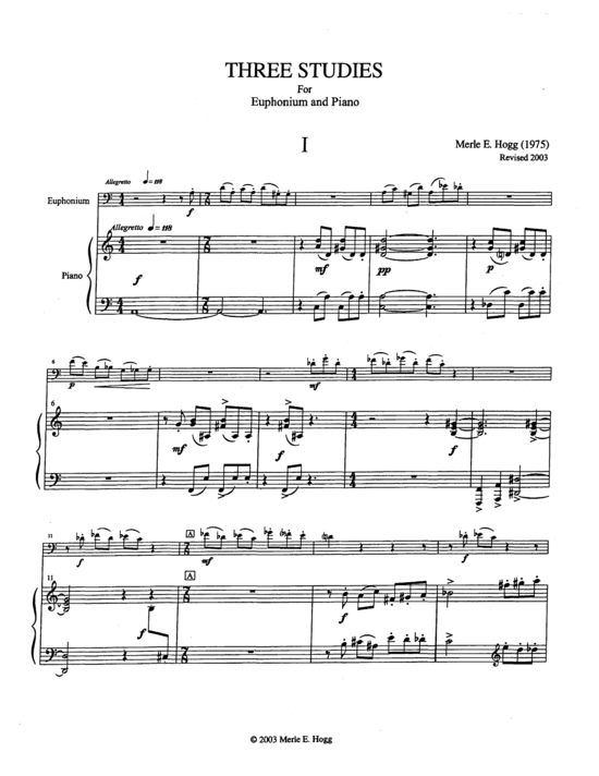 Three Studies (Euphonium + Klavier) (Klavier  Euphonium) von Merle Hogg