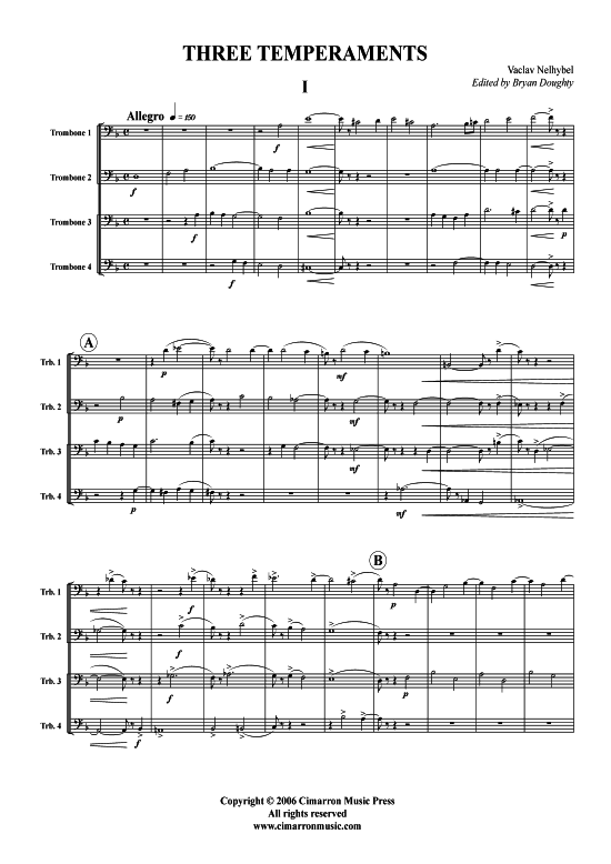 Three Temperaments (Posaunen-Quartett) (Quartett (Posaune)) von Vaclav Nelhybel